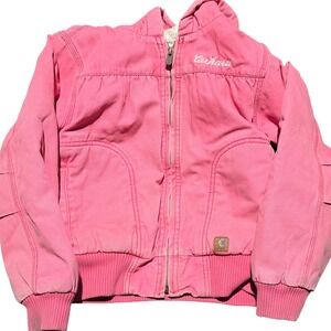 Carhartt Kids Pink Sherpa Lined Cotton Canvas Hooded Jacket Size Medium 10 Play
